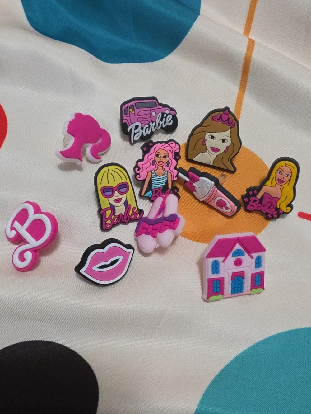 Barbie Pink, White & Black Straw Charms Set with Doll Faces & House 4 8mm Straws